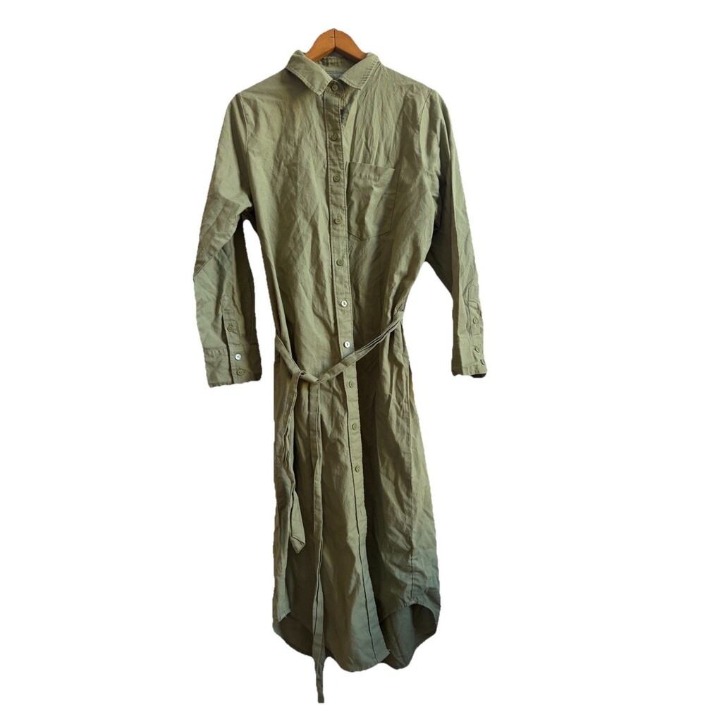 Abercrombie & Fitch Belted Dress Khaki Green Sz S Petite Safari FLAW